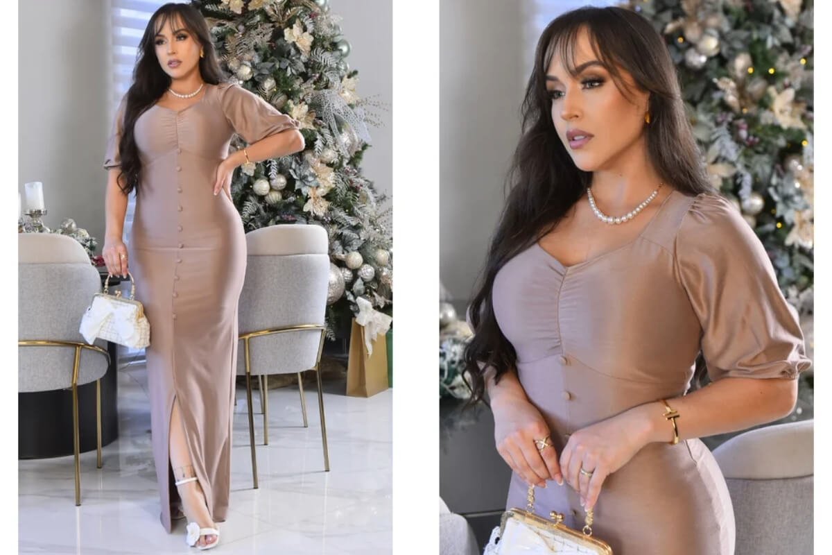 mulher vestindo um vestido longo