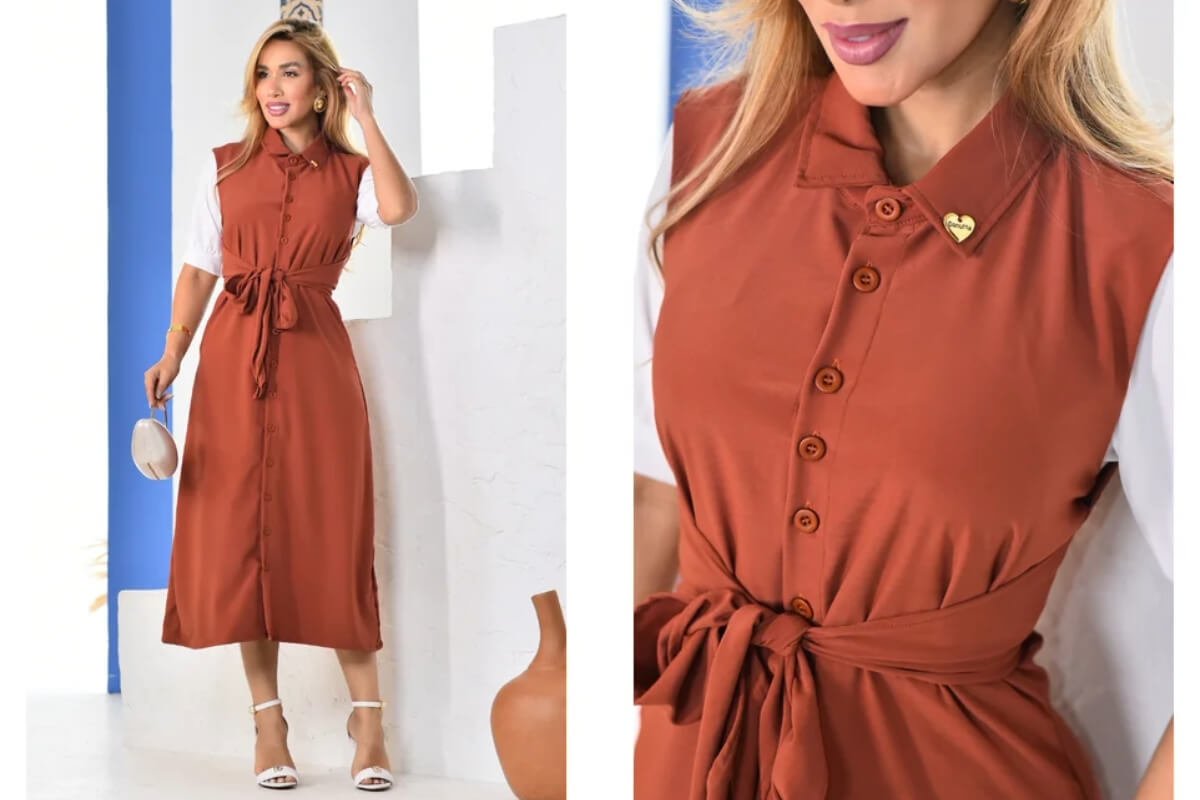 mulher usando vestido com detalhes
