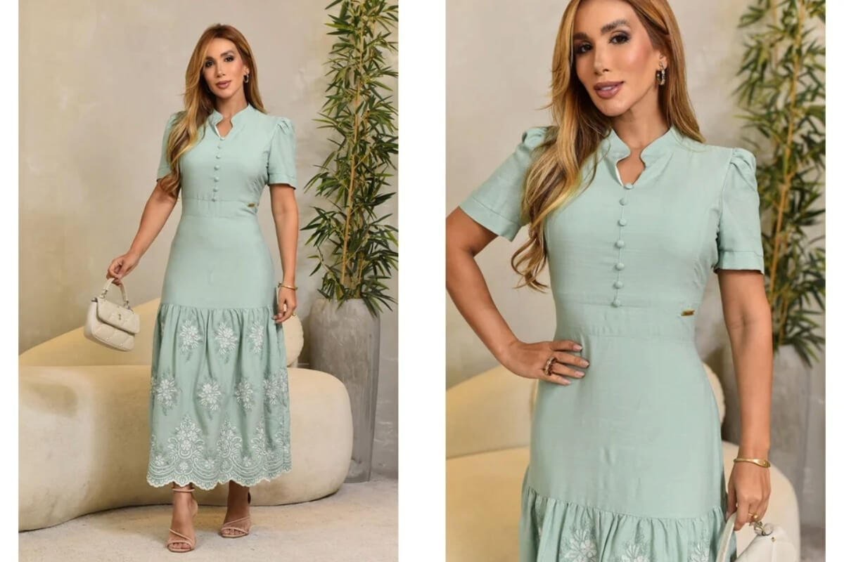 mulher usando vestido de linho