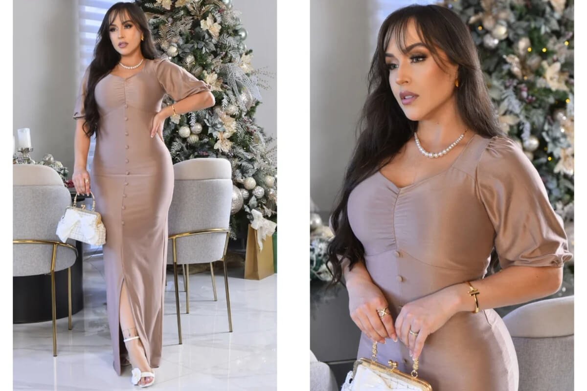 mulher usando vestido longo