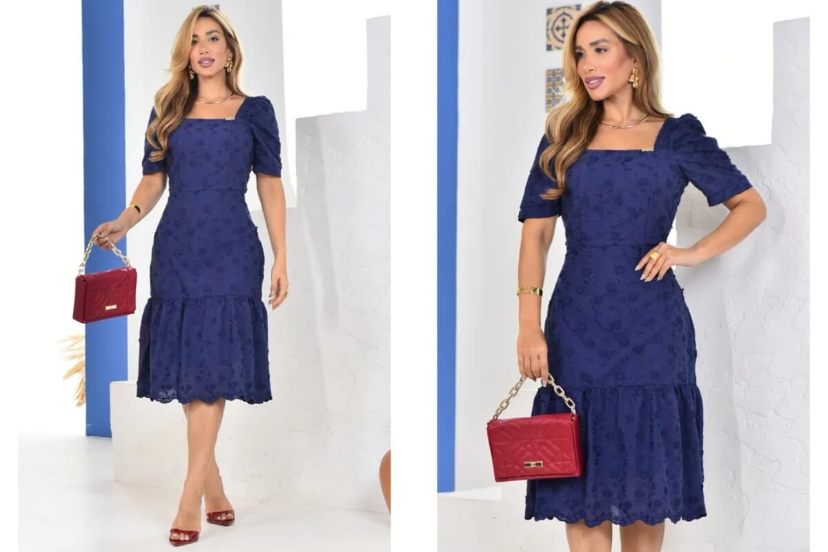 mulher usando vestido midi