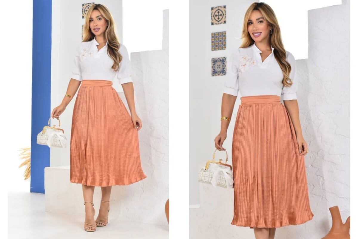 mulher usando saia midi no inverno