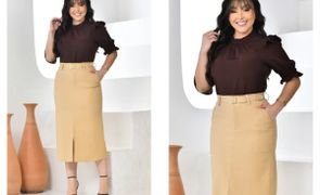 mulher usando saia midi